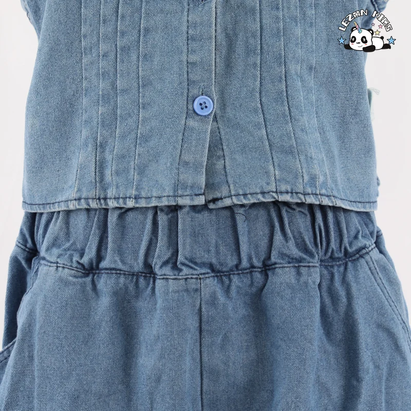 LEZONKIDS - Conjuntos de Roupas de Verão para Meninas Pequenas de Denim Casual com Flores Impressas Personalizadas de Alta Qualidade por Atacado